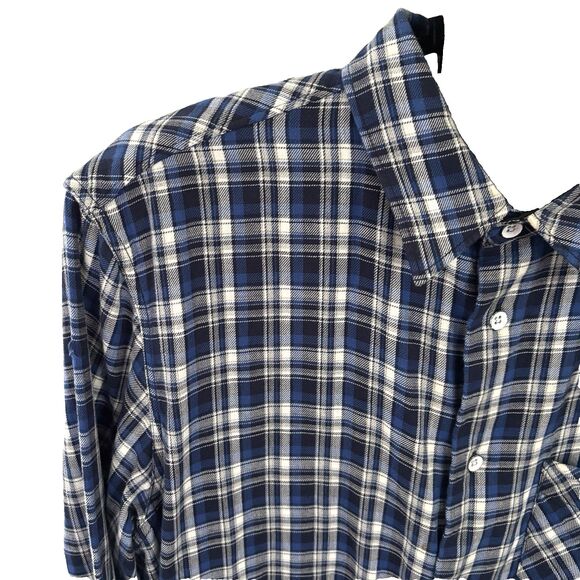 Rag & Bone New York White Blue Plaid Flannel Shirt Men's Size XL Classic Fit - Picture 4 of 10